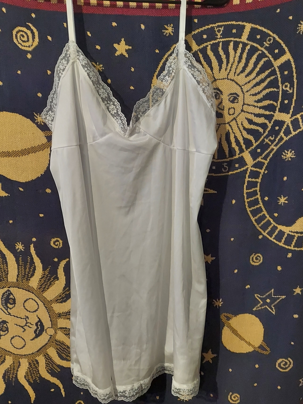 Vintage Cabernet White Lace-Trim Slip Dress